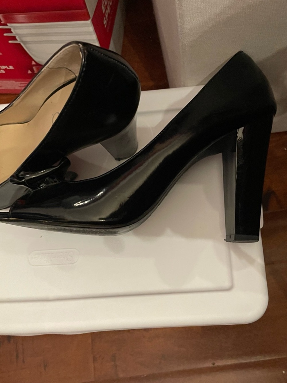 Women's Black Patent Block Heel Peep toe heels